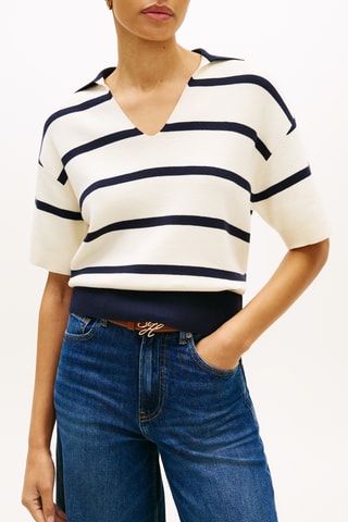 Top relaxed en coton biologique - Ecru et bleu marine