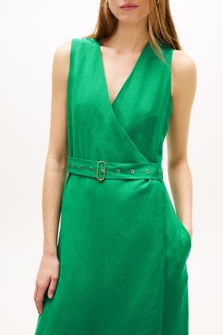Robe portefeuille en lin - Vert