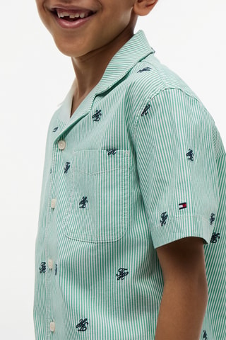 Chemise en coton biologique - Vert clair et blanc