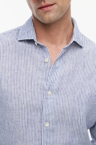 Chemise slim en lin - Bleu marine et écru