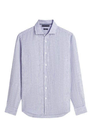 Chemise slim en lin - Bleu marine et écru