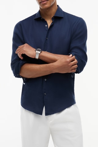 Chemise slim en lin - Bleu nuit