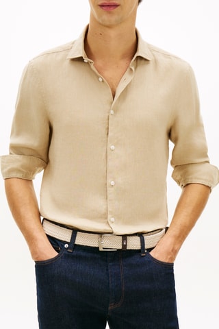 Chemise slim en lin - Beige