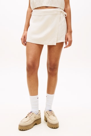 Jupe-short en lin taille haute - Beige