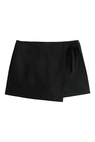 Jupe-short en lin taille haute - Noir