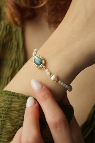 Bracciale - Placcato oro giallo, madreperla e perle coltivate