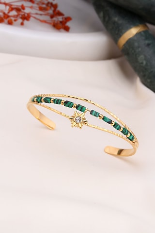 Bracciale bangle - Placcato oro giallo e malachiti