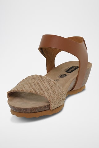 Sandales compensées en cuir - Beige