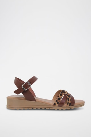 Sandales compensées en cuir  Amélie - Noir et marron