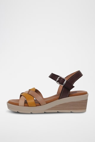 Sandales compensées en cuir - Marron