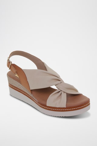 Sandales compensées en cuir - Beige