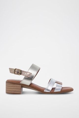 Sandales à talons en cuir - Argenté et beige