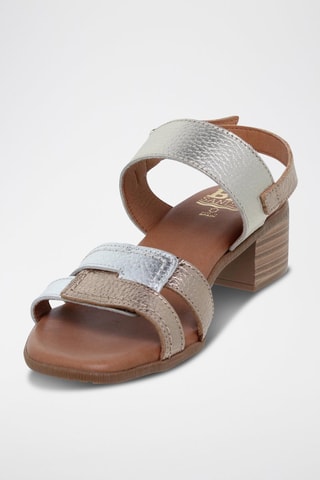 Sandales à talons en cuir - Argenté et beige