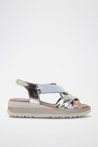 Sandales compensées en cuir - Argenté, doré et rose