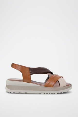 Sandales compensées en cuir - Blanc et marron