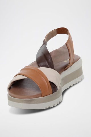 Sandales compensées en cuir - Blanc et marron