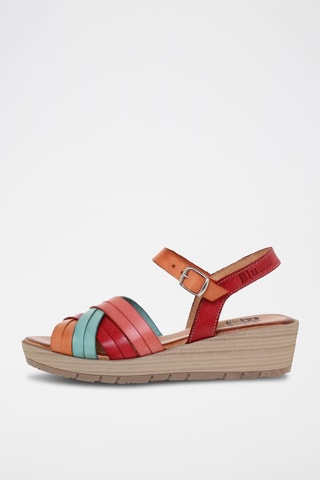 Sandales compensées en cuir  Blusandal - Rouge, bleu, orange et rose