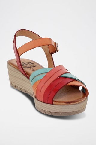 Sandales compensées en cuir  Blusandal - Rouge, bleu, orange et rose