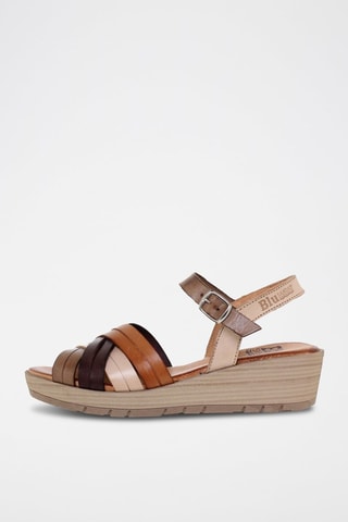 Sandales compensées en cuir  Blusandal - Marron et rose