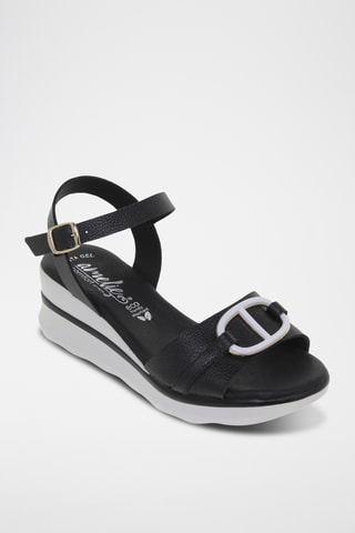 Sandales compensées en cuir - Noir