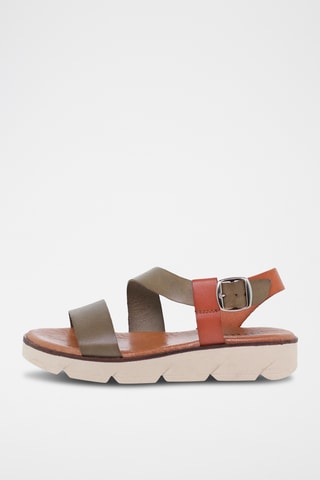 Sandales compensées en cuir - Kaki