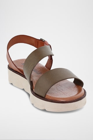 Sandales compensées en cuir - Kaki