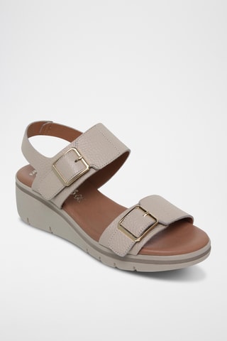 Sandales compensées en cuir - Beige