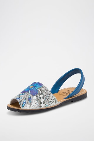 Sandales en cuir Avarca Menorquina - Blanc, noir et bleu