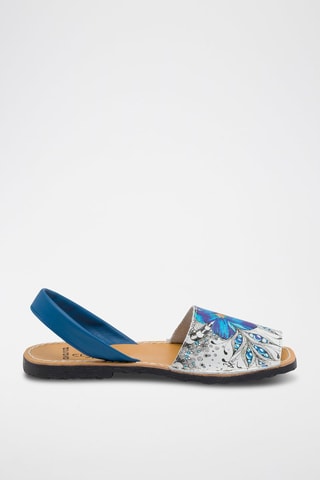 Sandales en cuir Avarca Menorquina - Blanc, noir et bleu