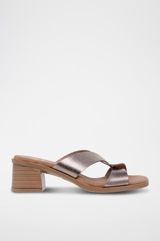 Mules à talons en cuir - Argenté