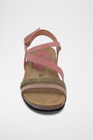 Sandales compensées en cuir - Beige, marron et rose