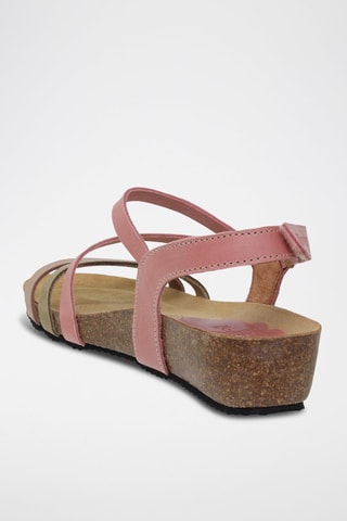 Sandales compensées en cuir - Beige, marron et rose