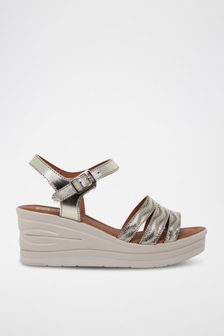 Sandales compensées en cuir  Blusandal - Beige et argenté