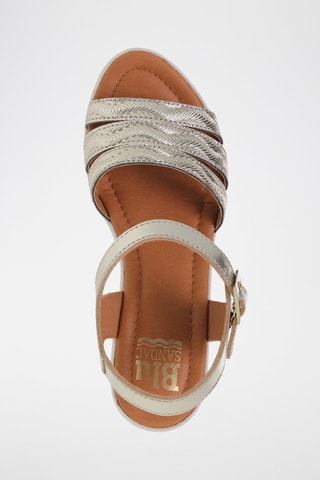 Sandales compensées en cuir  Blusandal - Beige et argenté