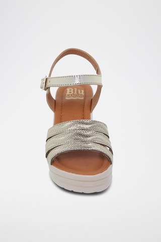 Sandales compensées en cuir  Blusandal - Beige et argenté