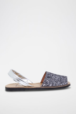 Sandales en cuir Avarca Menorquina - Noir et argenté