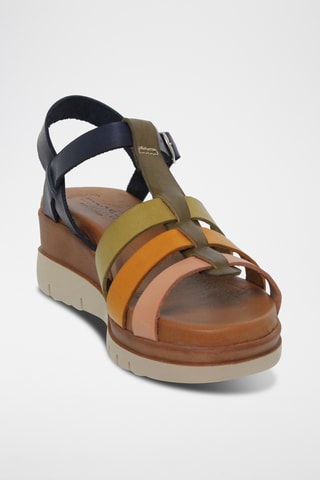 Sandales compensées en cuir - Multicolore