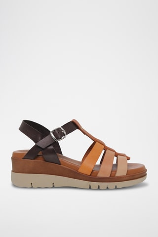 Sandales compensées en cuir - Multicolore