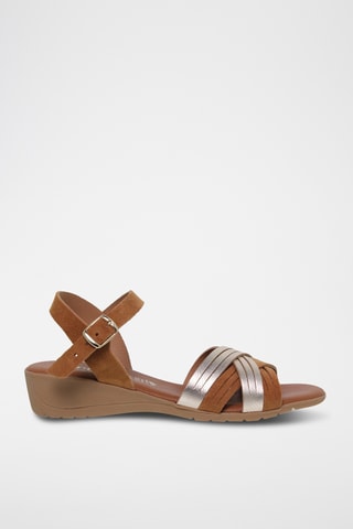 [INTITULE]  Sandales compensées en cuir - Marron