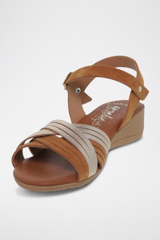 [INTITULE]  Sandales compensées en cuir - Marron