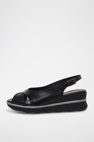 Sandales compensées en cuir - Noir