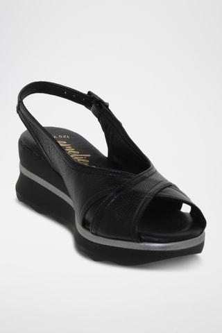 Sandales compensées en cuir - Noir