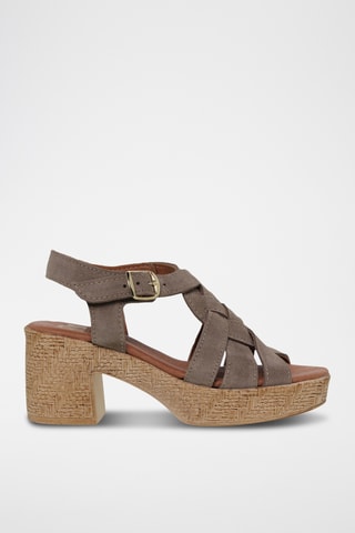 Sandales à talons en cuir - Beige