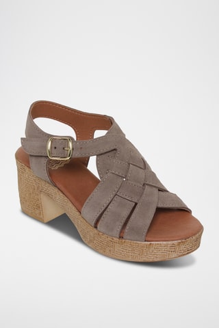 Sandales à talons en cuir - Beige