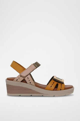 Sandales compensées en cuir - Kaki