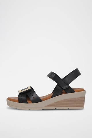 Sandales compensées en cuir - Noir