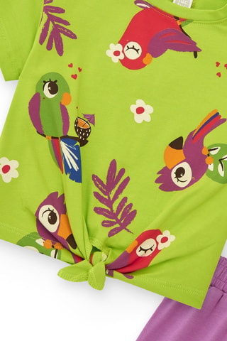 Geknoopt T-shirt en Short Vacay Feelings - Geel