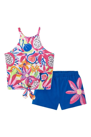 Débardeur noué et short Acid Bloom - Bleu et rose