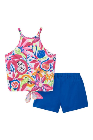 Débardeur noué et short Acid Bloom - Bleu et rose