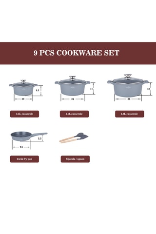 Batería de cocina con revestimiento de cerámica Lake Geneva - 9 piezas